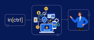 illustration numériques et icônes représentant les technologies de l'information, la sécurité et la connectivité numérique sur un fond bleu foncé avec un point de caractère au centre de l'image.